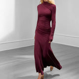 Solid Color Pleated Slim-Fit Wrap Buttock Dress