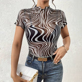 BLACK WHITE STRIPED SEMI SHEER MESH SHORT TOP_CWTBLS1511