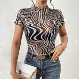 BLACK WHITE STRIPED SEMI SHEER MESH SHORT TOP_CWTBLS1511