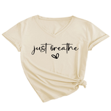 CUTE HEART LETTER PRINT V NECK TEE FOR WOMEN_CWTTS1482
