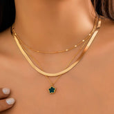 FIVE LEAF GRASS COLORFUL SNAKE BONE CHAIN NECKLACE_CWAJE1162