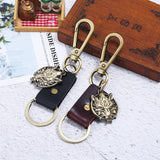 MENS ALLOY WOLF HEAD LEATHER KEYCHAIN_CWMM5020