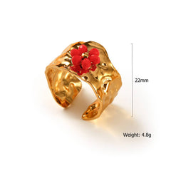 18K STAINLESS STEEL OPEN RING WITH FLOWER DESIGN_CWMM8938