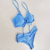 Tied Bow Bikini Set-Solid Color Sexy Swimsuit_Cwmw0189