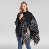 KNITTED FRINGED SHAWL DOUBLE SIDED PLAID SCARF_CWASC2178