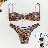 Womens Leopard Bikini Tie-Front Sexy Swimwear
