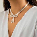 IMITATION PEARL BEADED NECKLACE WITH PEARL BOW_CWAJE1163