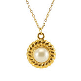 18K GOLD PLATED SUNFLOWER PEARL NECKLACE_CWAJE0694