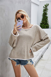 Solid Color Loose Patchwork Pullover All-In-One Sweater