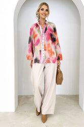 Women Tie Dye Marble Print Button Down Blouse_Cwtbll0359
