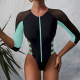 MESH HOLLOW LONG SLEEVE ZIPPER ONE PIECE SWIMSUIT_CWMW0310