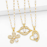 FASHIONABLE DIAMOND INLAID FLOWER PEARL NECKLACE_CWAJE0917