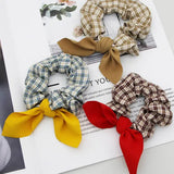 5PCS GINGHAM CLOTH BOW TIED SCRUNCHIE_CWAHA0178