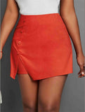 BUTTON-EMBELLISHED SOLID COLOR SPLIT SKIRT_CWBSS0181