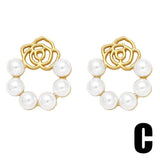 COPPER PLATED 18K GOLD FLOWER PEARL EARRINGS_CWAJE0998