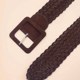 SQUARE BUCKLE SOLID COLOR WOVEN WIDE BELT_CWMM3959