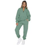 Solid-Color Zipper Sweatshirt And Sweatpants Set