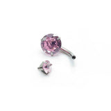 ROUND CZ 3 PRONG STAINLESS STEEL NAVEL RING_CWMM9377