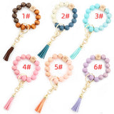 PRINTED WOOD BEAD BRACELET WITH PU TASSEL KEYCHAIN_CWMM7015