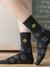 CARTOON BLACK AND WHITE SMILING FACE WOMENS SOCKS_CWMS1415