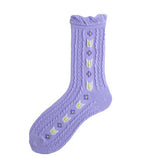 CUTE PRINTED CREW SOCKS WITH TWIST BUBBLE EDGE_CWAH1117