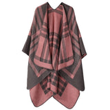 KNITTED WOOL PLAID LARGE SHAWL SCARF CLOAK_CWASC2170