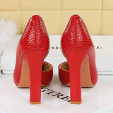 RETRO SQUARE TOE SNAKE PRINT PATENT LEATHER PUMPS_CWSHH0100