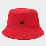 MACAROON COLORED BLACK CAT EMBROIDERED BUCKET HAT_CWAH1631