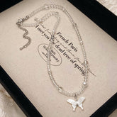 Transparent Crystal Beaded Butterfly Necklace