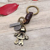 Vintage Braided Robot Cowhide Keychain_Cwmm4704