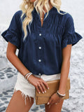 Womens Casual Pleated Button-Down Linen Shirt