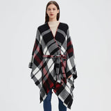 GEOMETRIC BLACK AND RED SHAWL WITH SPLIT HOOD_CWASC0263