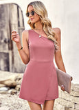 Solid Color One-Shoulder Romper Shorts