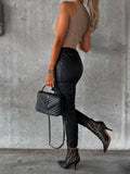 Waist-Cinching Street Drawstring Leather Pants