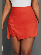 BUTTON-EMBELLISHED SOLID COLOR SPLIT SKIRT_CWBSS0181