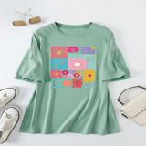 Womens Loose Fit Tee With Colorful Flowers_Cwtts1466