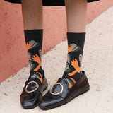 SUNFLOWER GRAPHIC FASHION COTTON SOCKS_CWMS0174