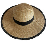 BLACK FUR EDGE OUTDOOR SHADING FASHION STRAW HAT_CWAH1173
