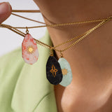 Vintage Steel Necklace Earrings With Stone_Cwmm8847