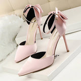 Women Shallow Pointed Toe Hollow Bow High Heels