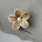 Cream Floral Claw Clip High Ponytail Hair Grip_Cwaha08257