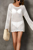Cwtbll3657_Hollow Knit Cardigan Bell Sleeve Beach Dress