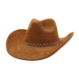 Western Ethnic Soft Suede Cowboy Fedora Hat_Cwah04400
