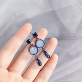 Women Retro Blue Series Gemstone Earrings