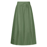 COTTON SKIRT HIGH WAIST SLIT LACE UP LONG SKIRT_CWBSS0402