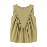 Versatile Solid-Color Pleated Sleeveless Vest