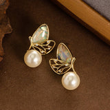 COLORFUL ABALONE DIAMOND BUTTERFLY PEARL EARRINGS_CWMM4299