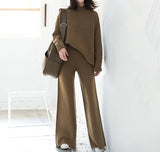 Sweater With Slit And Wide Leg Pants Knit Suit