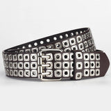 SQUARE BEAD RIVET TRIPLE ROW EYELET PUNK BELT_CWABE0584