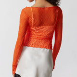 SEMI SHEER MESH LACE T SHIRT SLIM FIT CROPPED TOP_CWTBLL2661